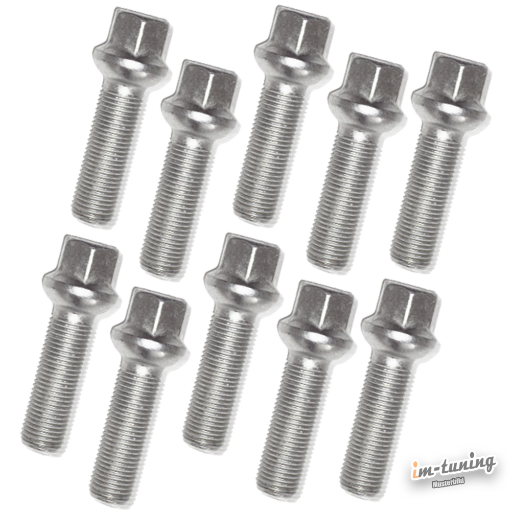 10 Radschrauben M14x1,5 60mm - Kugelbund Schwarz Für Porsche & VW